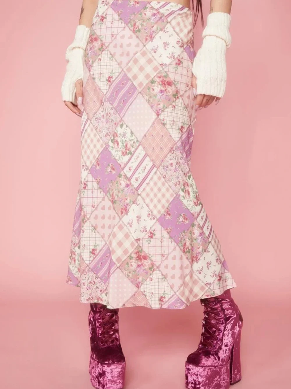 Sugar Thrillz Pink & Lavender Patchwork High-Low Skirt - Picture 6 of 6